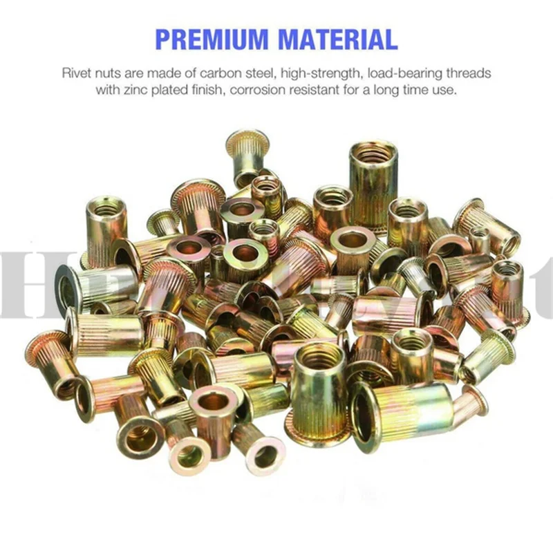 300Pcs Rivet Nuts Carbon Steel M3-M12 Flat Head Riveting Nut Set Hardware Insert Nutsert Kit