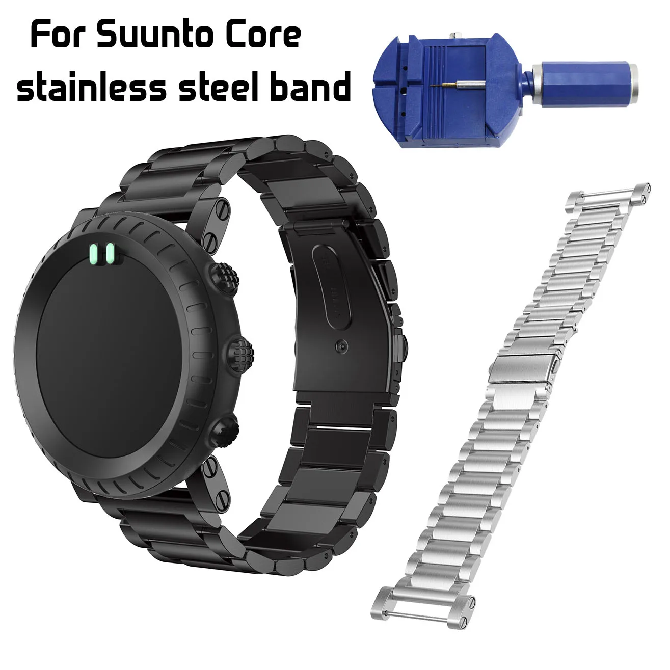 Stainless Steel Replacement Watch Band for Suunto Core Metal Watch Strap 3beads Black Silver Men\'s Women\'s Wrist Bracelet W Tool