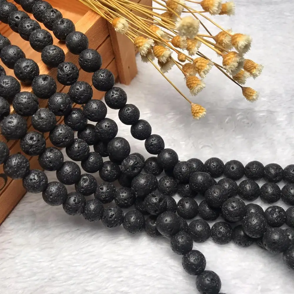 

2024 Wholesale Natural Black Volcanic Lava Stone 4mm 6mm 8mm 10mm 12mm Round Beads 15.5" Pick Size For DIY Jewelry Making