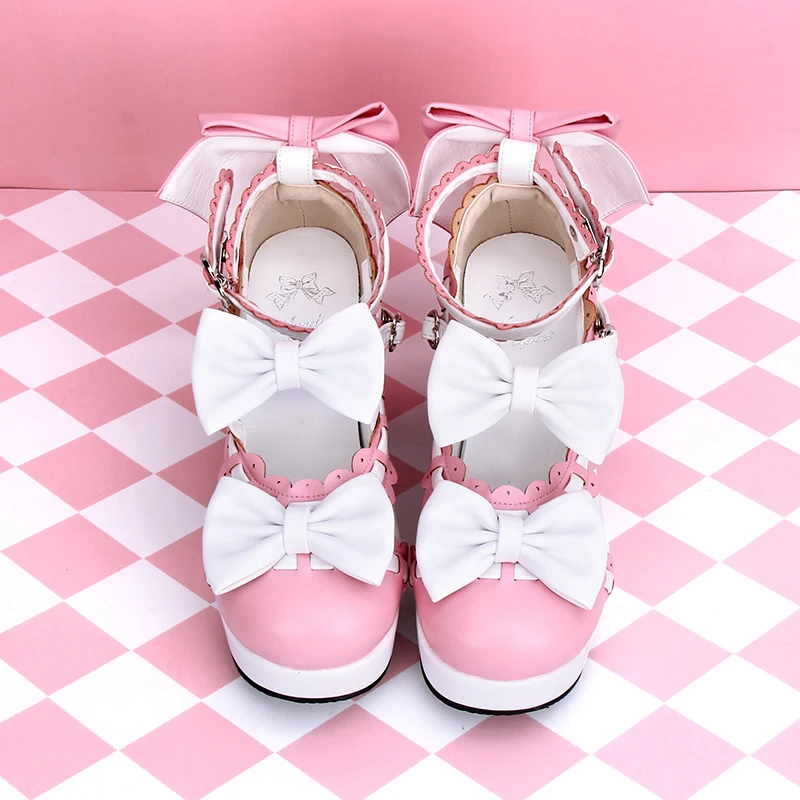 Japanese classic tea party LOLITA shoes thick Heel Bowknot princess shoes Cos sweet cute Lolita Palace Anime Lolita Shoes