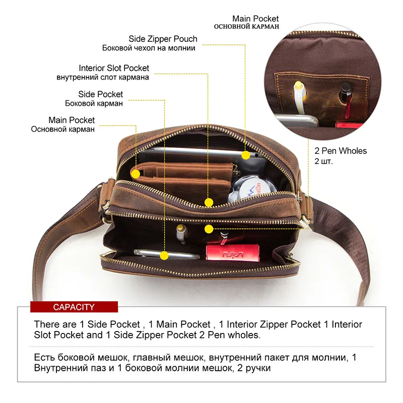 รายชื่อของแท้หนัง Vintage Men 'S Crossbody กระเป๋า Messenger กระเป๋าชายไหล่กระเป๋า Bolso Hombre