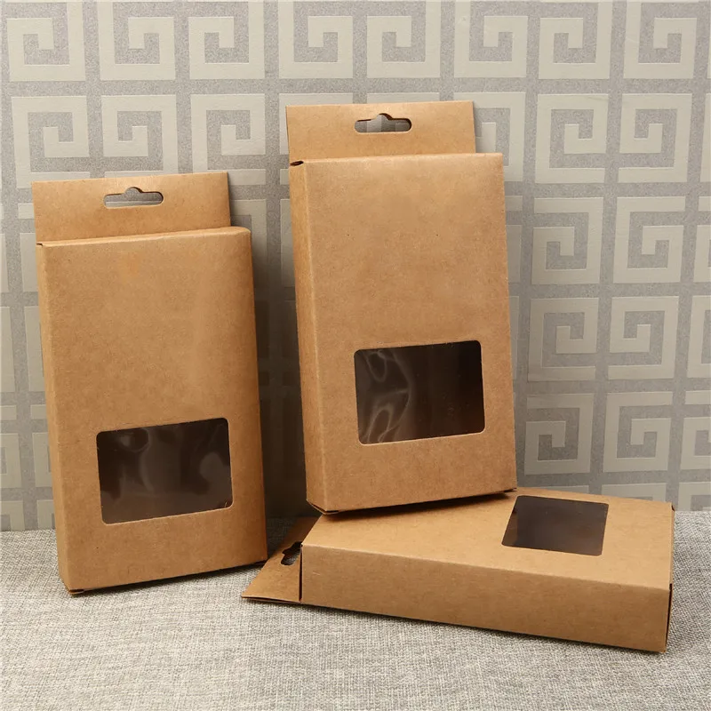 

200Pcs/Lot Underwear Packaging Box With Window Kraft Paper Packaging Box With Handle Retail Packaging Box Wholesale