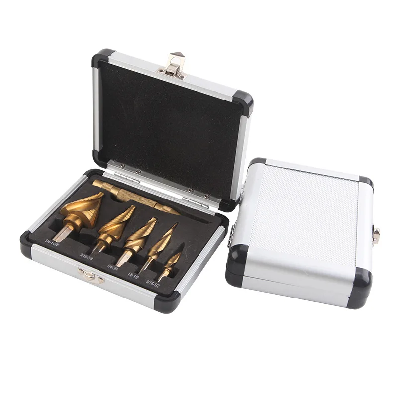 HSS British spiral straight groove step drill set step drill steel plate reaming drill aluminum box step drill center punch set
