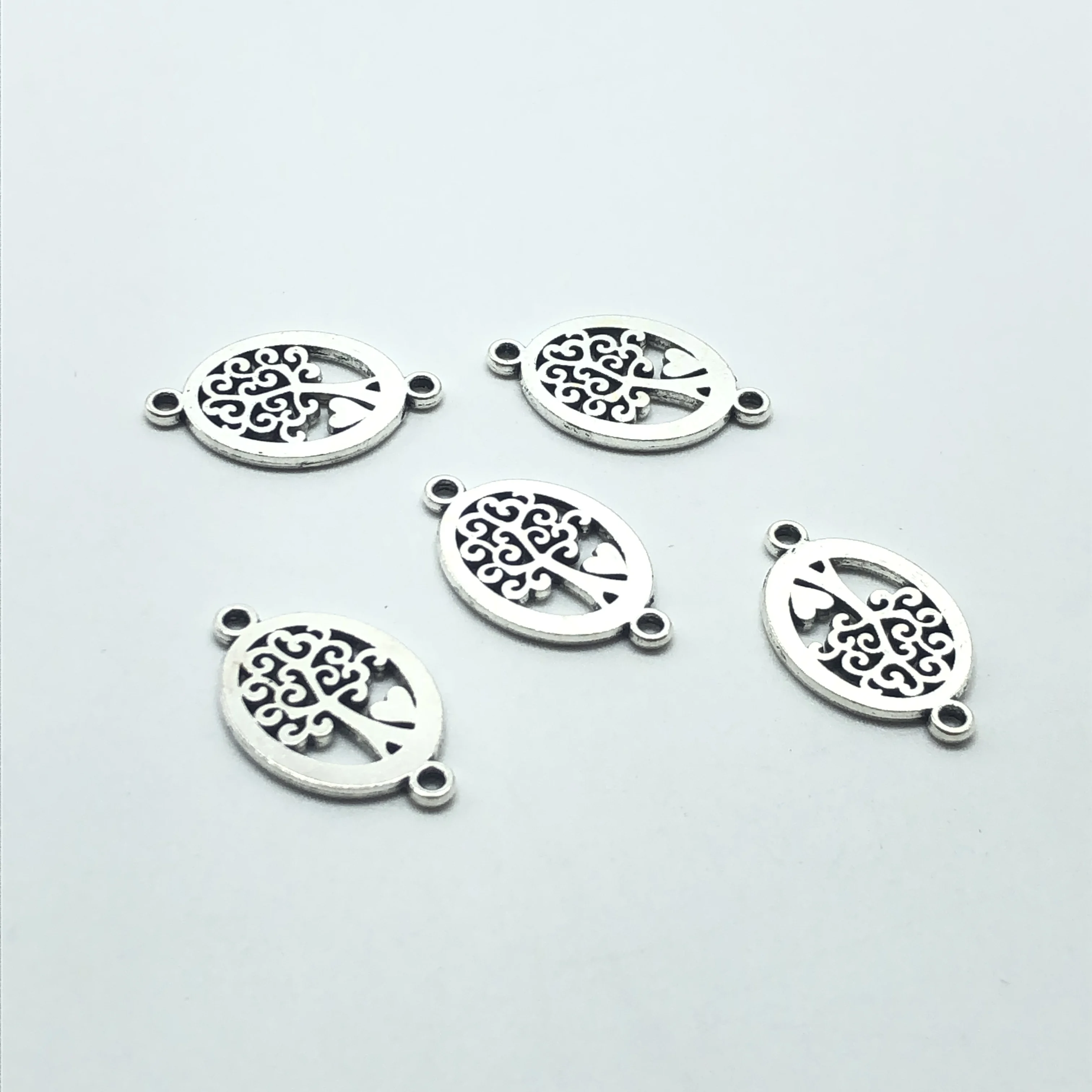 JunKang 20pcs attractive oval tree life double ring pendants connected jewelry making DIY handmade bracelet necklace accessories