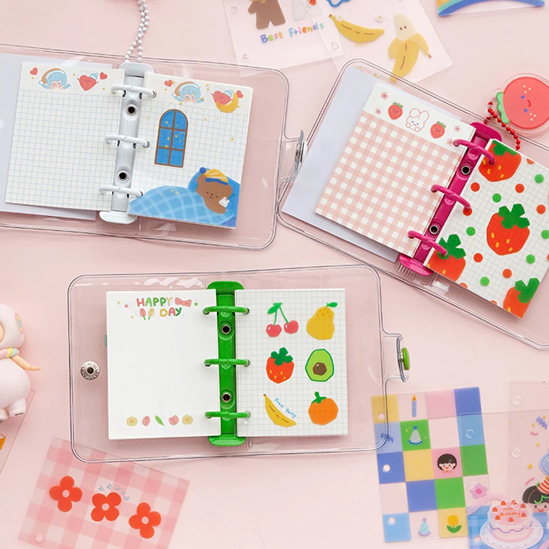 Creative Cute Transparent 3 Rings Mini Loose-leaf Hand Book Student Portable Notebook Ring Binder Kawaii School Supplies