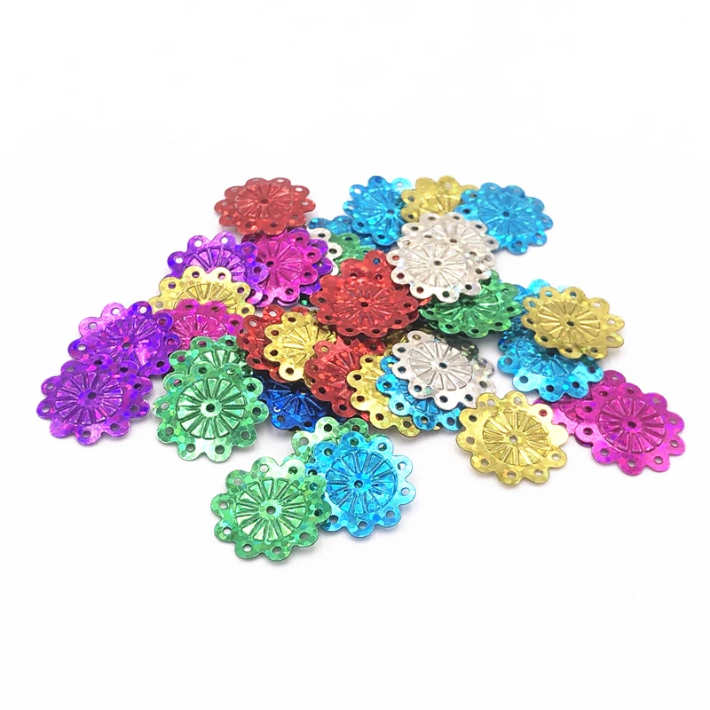 50Pcs 20mm Wheel Flower Loose Sequins Laser Mixed PVC Paillettes Sewing Wedding Craft, Kids DIY Lentejuelas Garment Accessory