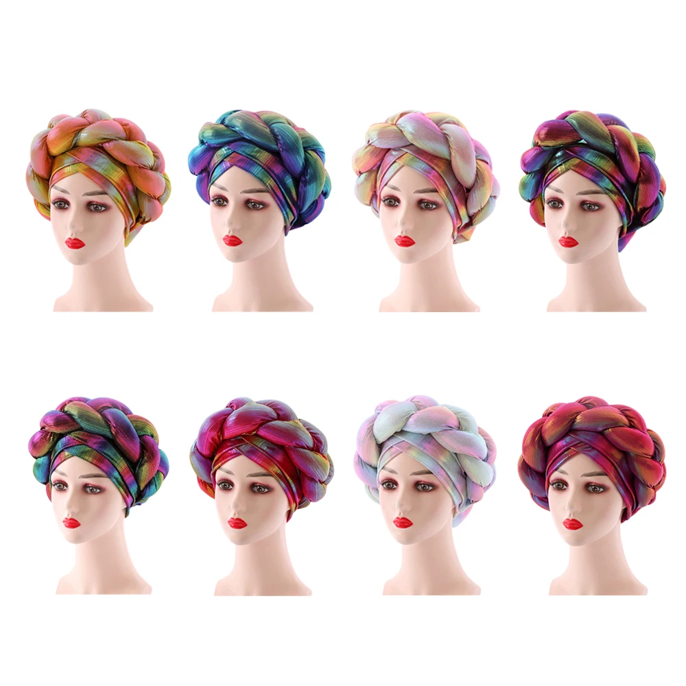 Plain Hijab Scarf African Design Turban Headband Women New Fashion Muslim Knot Twist Hijab Inner Caps Underscarf Female Head Tie