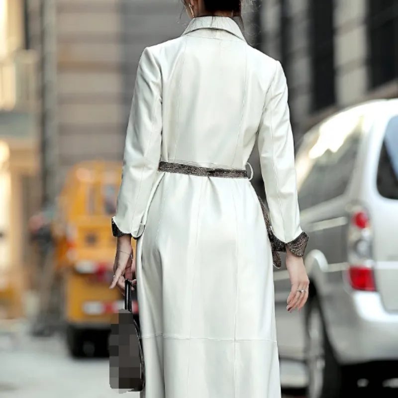 Büro Dame Weiß Schaffell Unten Mantel Einzigen Taste Schärpen V-ausschnitt Lange Elegante Herbst Winter Jacke Frauen Schlank Warme Oberbekleidung