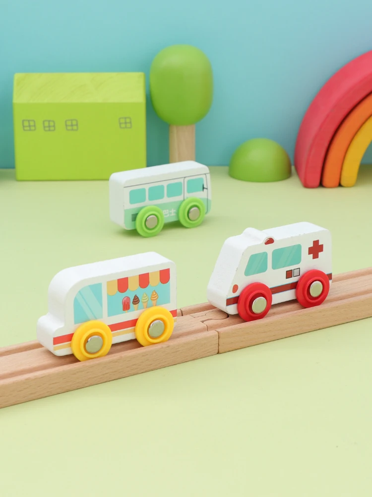 Jouet de voie ferrée en bois moulé sous pression pour enfants, simulation de rail, voiture à inertie, avion, voiture, train