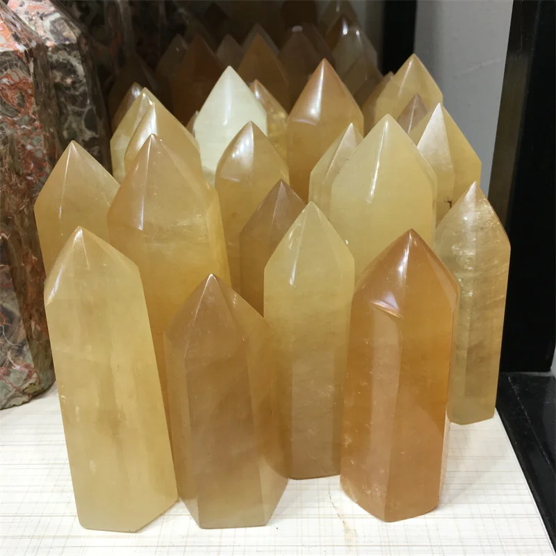 Yellow Iceland Calcite Wand Point Natural Stones Quartz Crystal Gemstones Healing Home Decoration