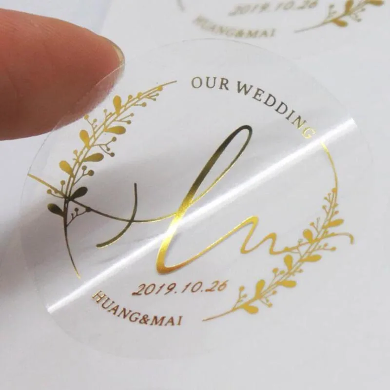 Personalized gold foil stickers, used for wedding gifts, corporate business transparent labels