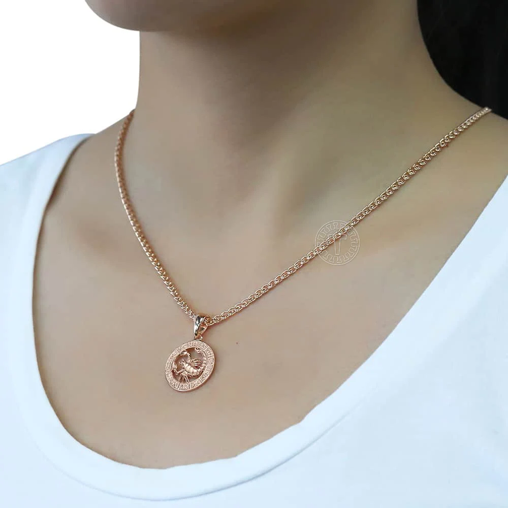 Women Men Scorpio Zodiac Sign Necklace 585 Rose Gold Color Pendant Necklace Fashion Jewelry Gifts Wholesale GP278D