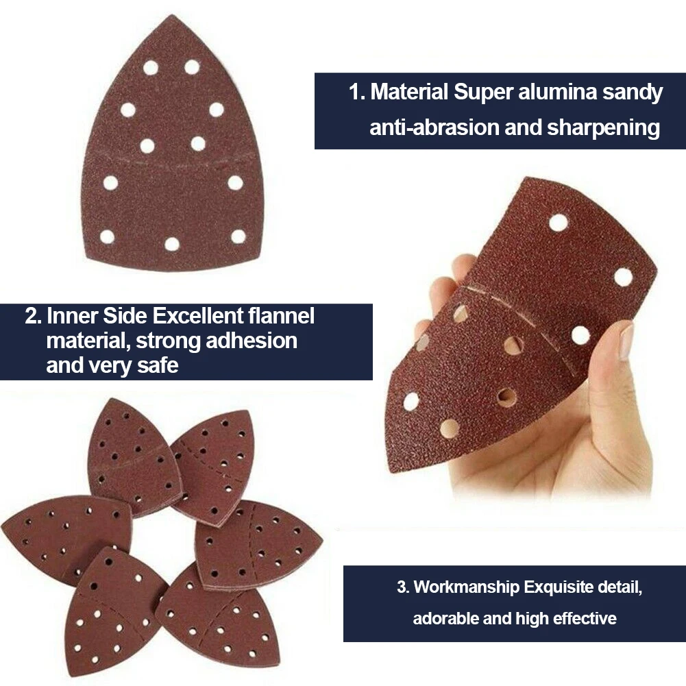 10PCS Mouse Detail Sander Sandpaper 11 Holes Triangular Sanding Paper for Sander Bosch PSM 160A Detail Palm Sander 40-2000 Grits