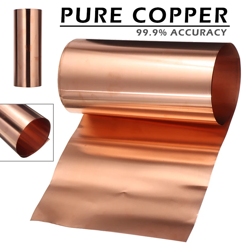 1Pcs 0.1mm Thicknes Copper Sheet Roll T2 High Purity Pure Copper Cu Metal Sheet Foil Plate 200 x1000mm