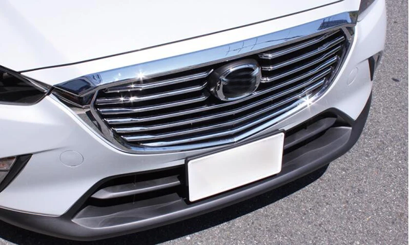 10pcs For Mazda CX-3 CX3 2016 2017 2018  Car Front Grille Cover Trim Molding Chrome ABS Insert Bonnet Garnish Protector Sticker