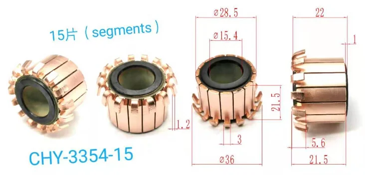 

15.4x28.5x22mm 15p Copper Bars Alternator Electric Motor Commutator Copper Commutator Armature Commutator