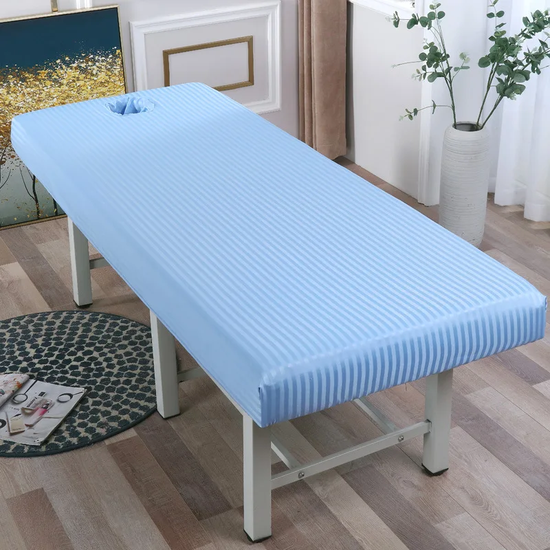 Elastic Satin Stripe Massage Sabanas Table Fitted Bed Sheet Full Cover Elastic Rubber Band Massage SPA Bed Cover with Hole