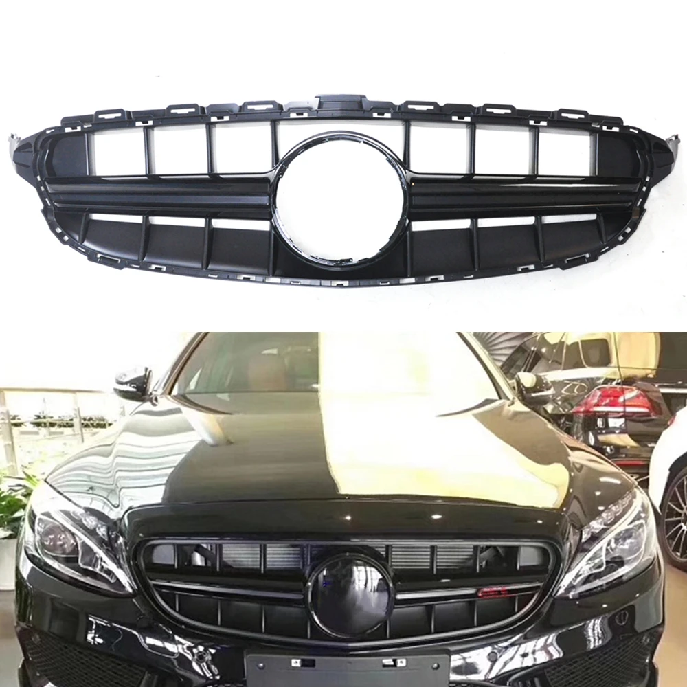 E63 Style Front Grille Grill For Mercedes Benz C Class W205 2014-2018 C180 C200 C250 C300 C350 C43 Upper Bumper Hood Mesh Grid