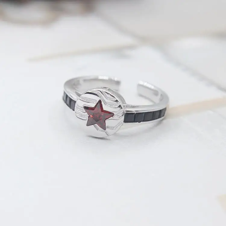 Fashionable, Simple, Personalized and Creative Design, Red Zircon Five-Pointed Star Ring, Casual Couple Gift for Men and Women