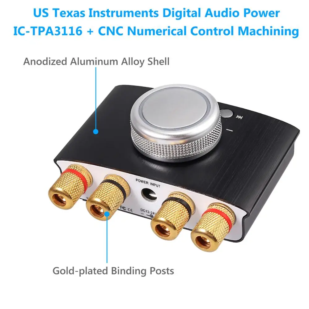 Linkfor mini bluetooth-amplificador de potência compatível sem fio receptor de áudio estéreo hi-fi digital amp 3.5mm aux cabo 2 canal 50w