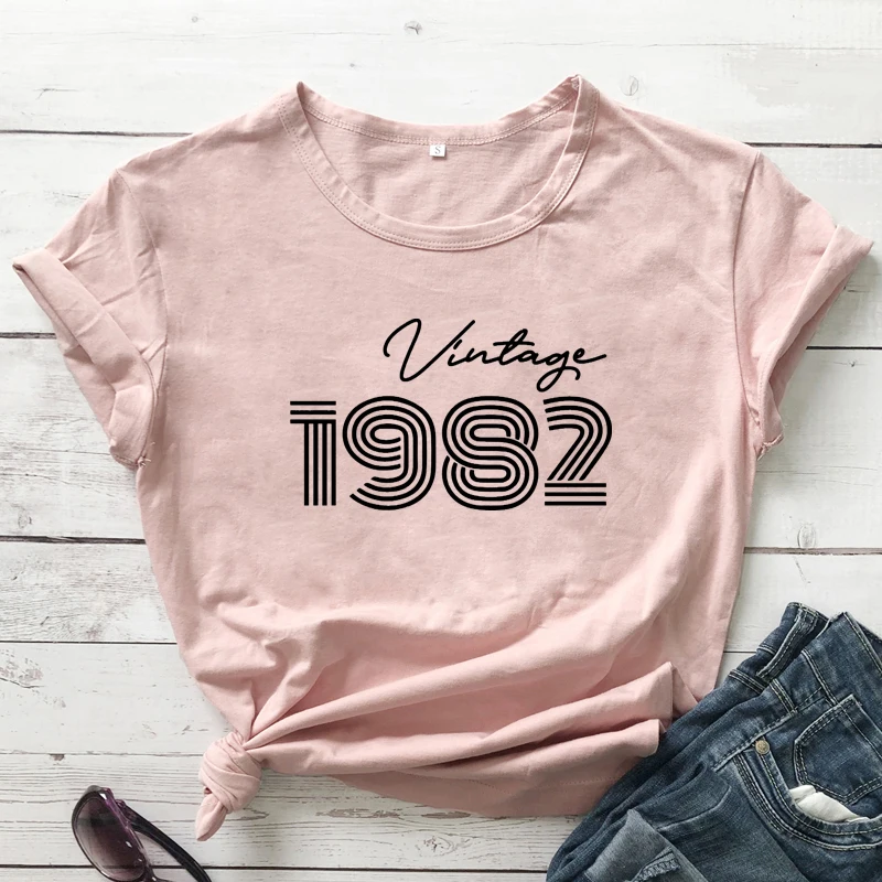 Vintage 1982 Pure Cotton T-shirt Funny Unisex Custom Birthday Gift Tshirt High Quality Women Graphic Original 1982 Tops Tees