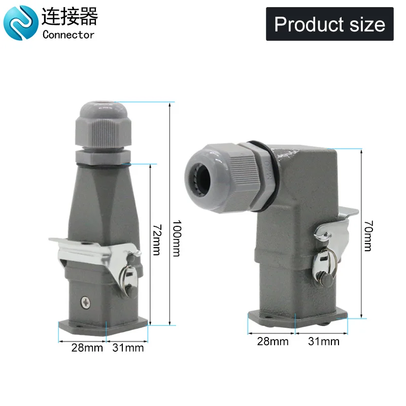 HDC-HA Rectangular Heavy Duty Connector 10A 16A  4 5 6 8  Pin Core Aviation Waterproof Industrial Plug Socket