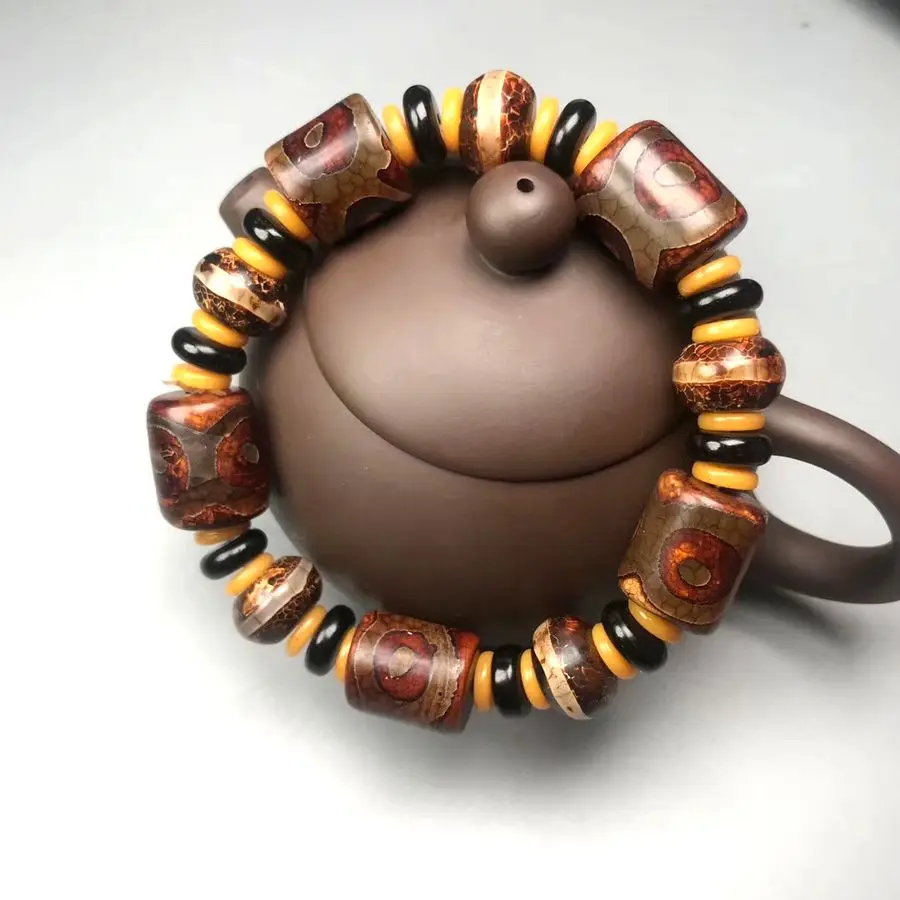 Vintage Tibetan Dzi Bead Bangle Amulet 3 eyes Bead bracelet Lucky fortune Apotropaion