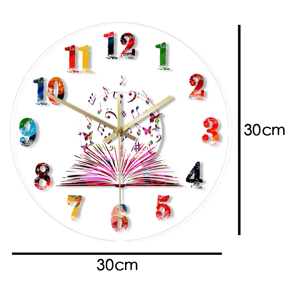 Imagem -05 - Livro Colorido com Notas Musicais Borboletas Números de Aquarela Impressos Relógio de Parede Design Presente para Criações Escritores Relógio de Parede