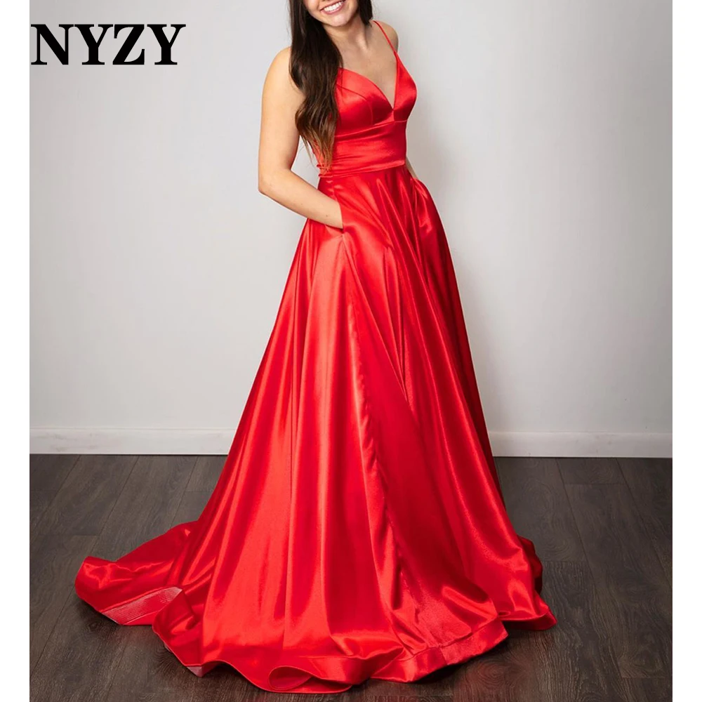 

NYZY P111 New Simple Satin Red Prom Dresses Long 2020 Party Graduation Formal Dresses vestido de festa