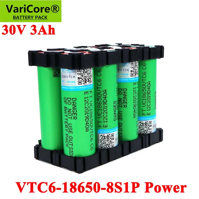 VariCore 30V 18650 VTC6 3000mAh 배터리 20 amps 29.6V 8S1P 스크루 드라이버 전기 핸드 드릴 배터리, 용접 배터리 팩 