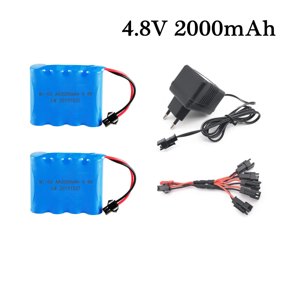 4.8V Rechargeable 4XAA Battery Pack 2000mAh NI-CD Battery For Aircraft RC Boat Remote Control Off-Road Vehicle Car + USB Charger