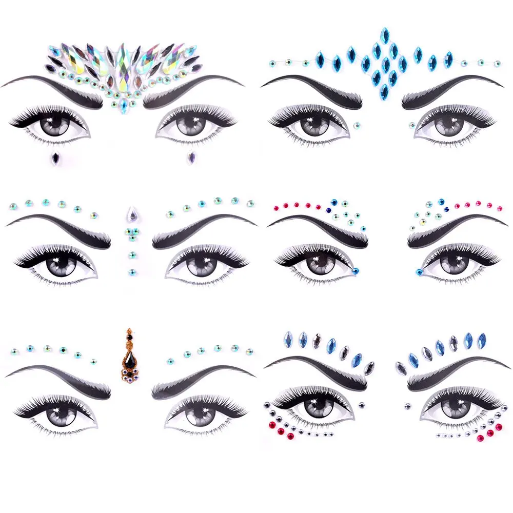 

New style Face Jewels Glitter Jewels Tattoo Mermaid Face Gems Rhinestones Eyes Body Stickers Crystals Glitter for Party Festival