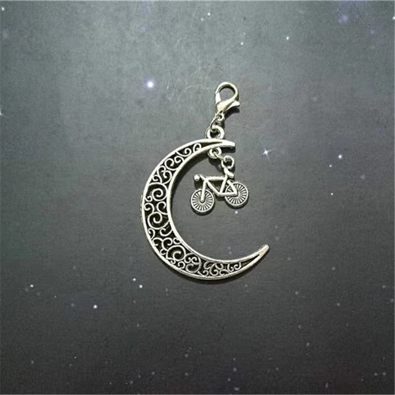 2 Pcs Big Moon Antique Silver Color Small Bike Clip on Charm Perfect for Necklace and Bracelets