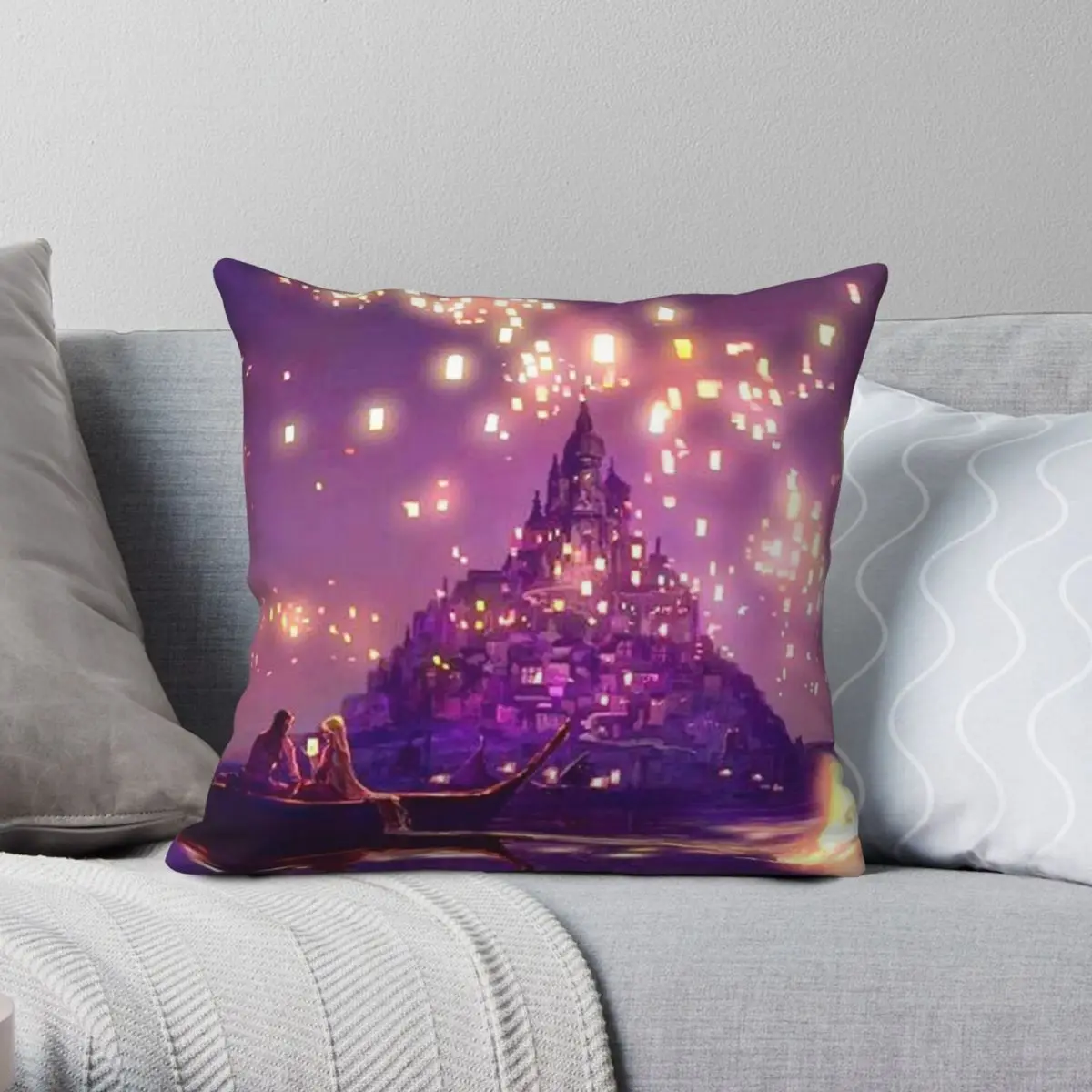 Glowing Castle Print Square Pillowcase Polyester Linen Velvet Printed Zip Decor Bed Cushion Cover 45x45