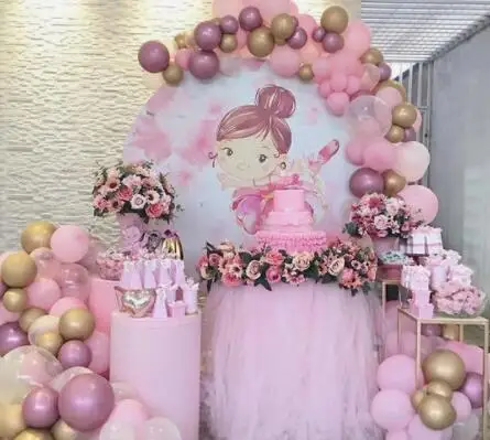 Ballet Pink Girl Baby Shower Photo Background Party Decorations Flower Round Photography Backdrops cylinder column covers 802