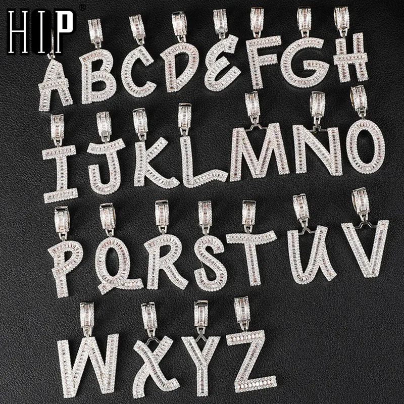 Hip Hop Baguette Letters CZ Custom Bling Name Letters Necklaces & Pendant Cubic Zirconia For Men women Jewelry