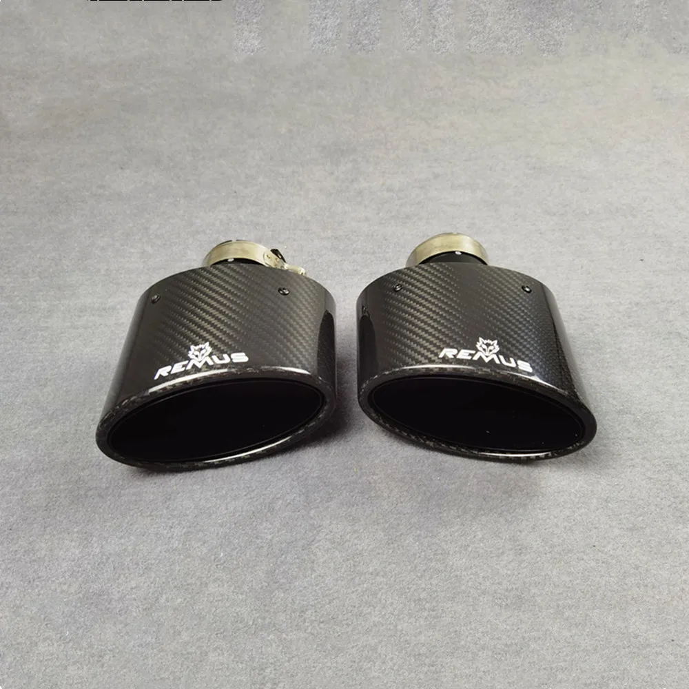 1 Pair Oval REMUS Exhaust Pipe Tip Car Universal Glossy Black OUTLET 90*155MM Big Size Tailpipe Nozzles Muffler Tail Throat