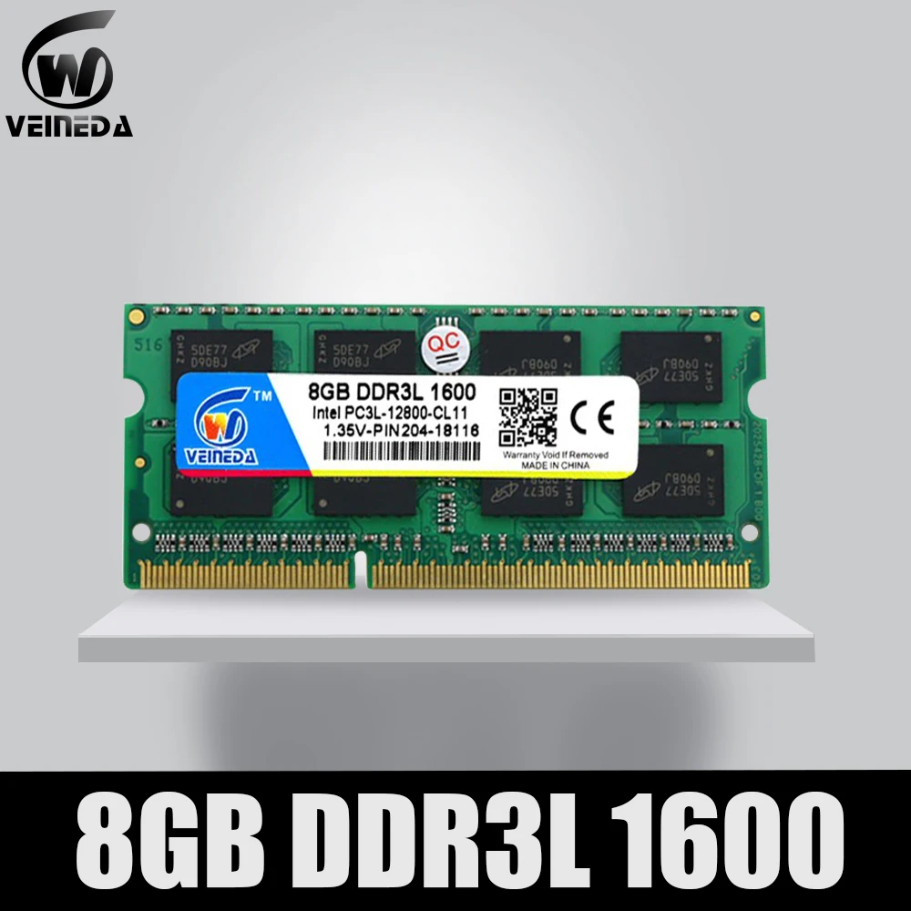 VEINEDA Laptop Ram DDR3L 4GB 8GB 1600 PC3-12800 204PIN Memory DDR3L 1333 PC3-10600 Sodimm Ram Compatible Intel ddr3 Motherboard