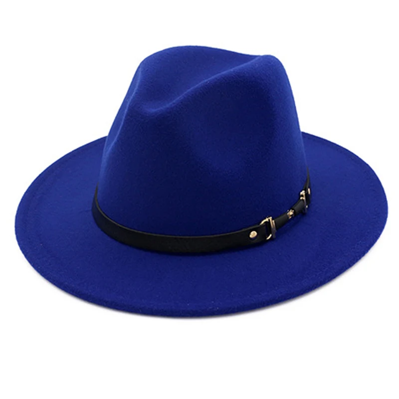 YOYOCORN  Wide Brim Simple Church Derby Top Hat Panama Solid Color Felt Fedoras Hat for Men Women artificial wool Blend Jazz Cap