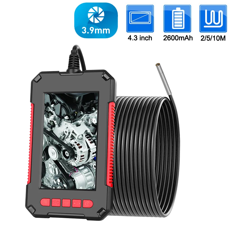 3.9mm 4.3 Inch Digital Screen Borescope Inspection Camera With 6 Led Light 1080P HD Video IP68 Waterproof Industrial Endoscope