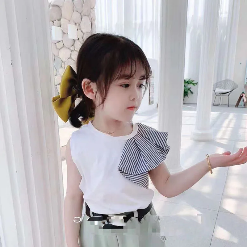 Summer Girls\' Clothing Sets 2021 New Fashion Irregular Stitching Top+Shorts Belt Random Baby Kids Clothes Suit Children Clothing