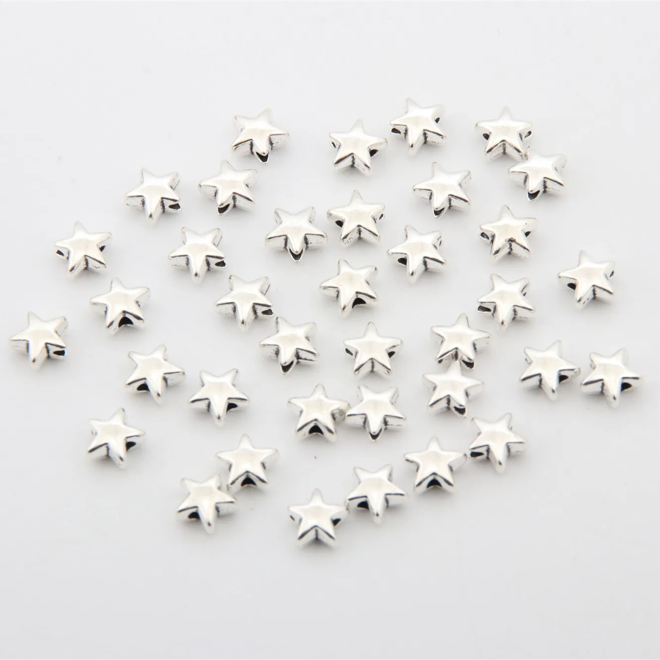 50 Stuks Zilver Kleur Leuke 3D Star Charms Lucky Star Hanger Armband Kettingen Sieraden Benodigdheden A3324