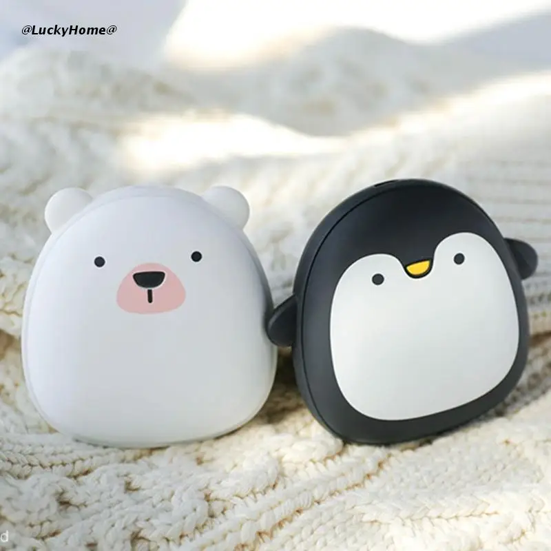 Cute Cartoon Penguin Polar Bear Electric Hand Warmers USB Rechargeable Double-Side Heating Pocket Power Bank Warmer Heater