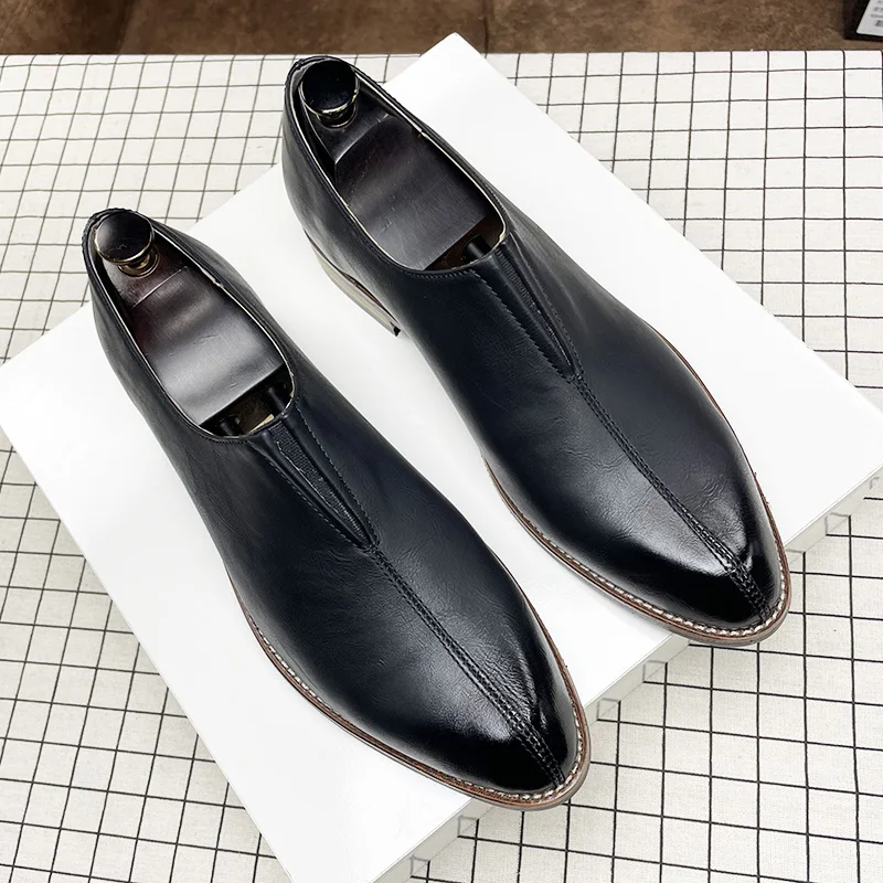 Korean style mens casual business wedding formal dresses natural leather shoes slip-on lazy shoe breathable summer loafers male