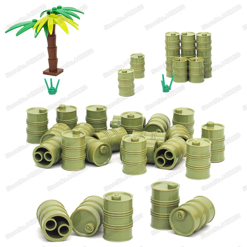 Military Green Oil Drum Building Blocks Piece Lot Diy Army Soldier Figures Weapons Technology Set Model Boy Christmas gifts Toys