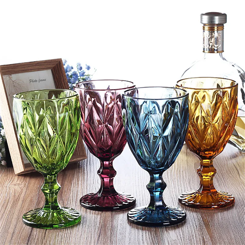 4Pcs/Set Multicolor Carved Red Wine Glasses Retro Embossed Whiskey Cups Wedding Party Champagne Flutes Bar Restaurant Drinkware