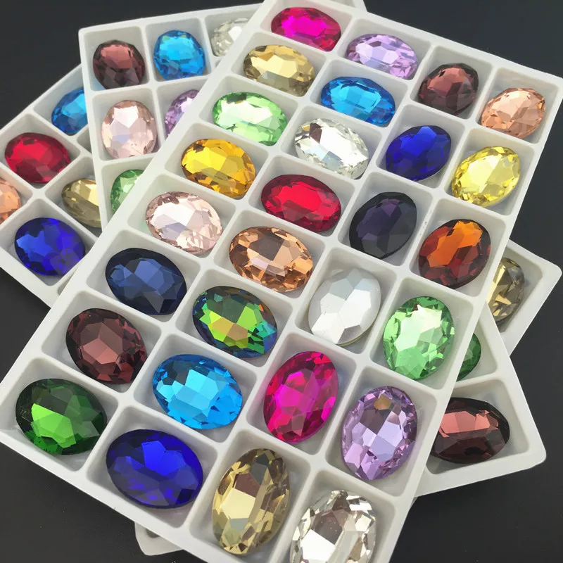 Mix Colors Oval Shape Crystal 6x8,8x10,10x14,13x18,18x25,20x30 mm Pointback Glass Fancy Stone For Jewelry Making