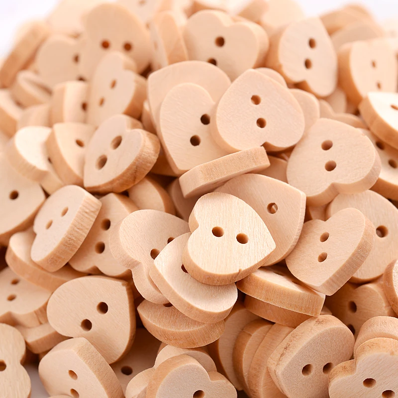 30/50Pcs 2 Holes Heart  Wooden Buttons Cute Natural Color Sewing Clothes Button Scrapbooking Garment DIY Apparel Accessories