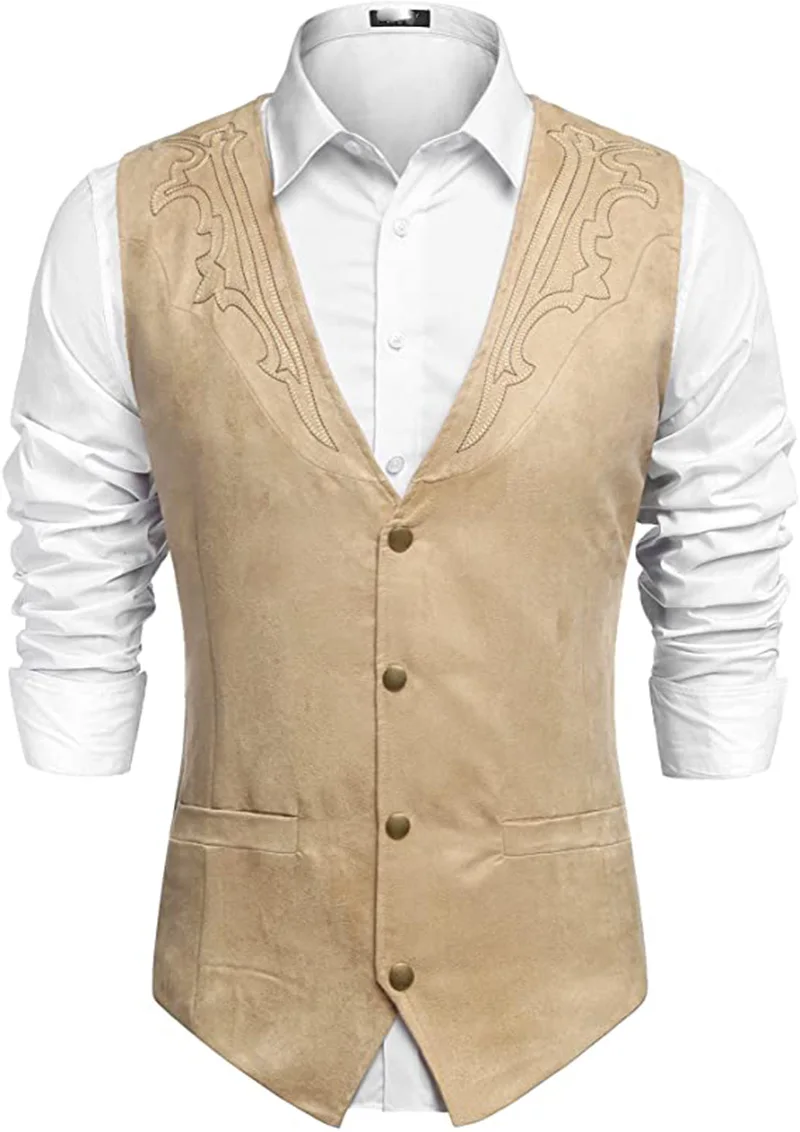 Men\'s suede suit vest embroidered casual steampunk style vest fashion spring autumn plus size vest