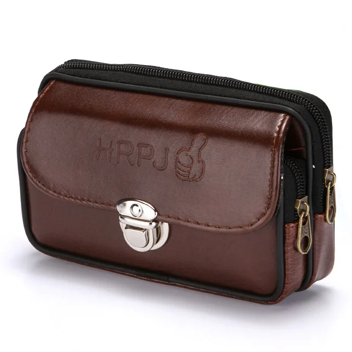 

Men Fannypack Waist Bag Casual Zipper Male Waist Pack Solid Brown Color Card Holder Phone Packs Belt Fanny Purse